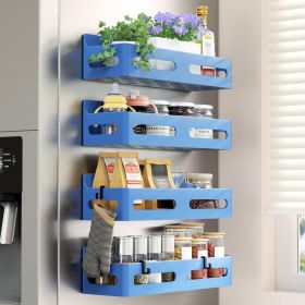 4 Pack Strong Magnetic Spice Rack for Refrigerator, Multipurpose Magnetic Shelf for Fridge with 4 Hooks for kitchen and Bathroom Organization, Bl